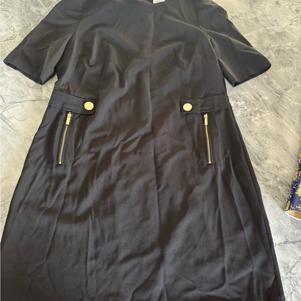 Calvin Klein Black Mini Dress with Gold Buttons Sz 14